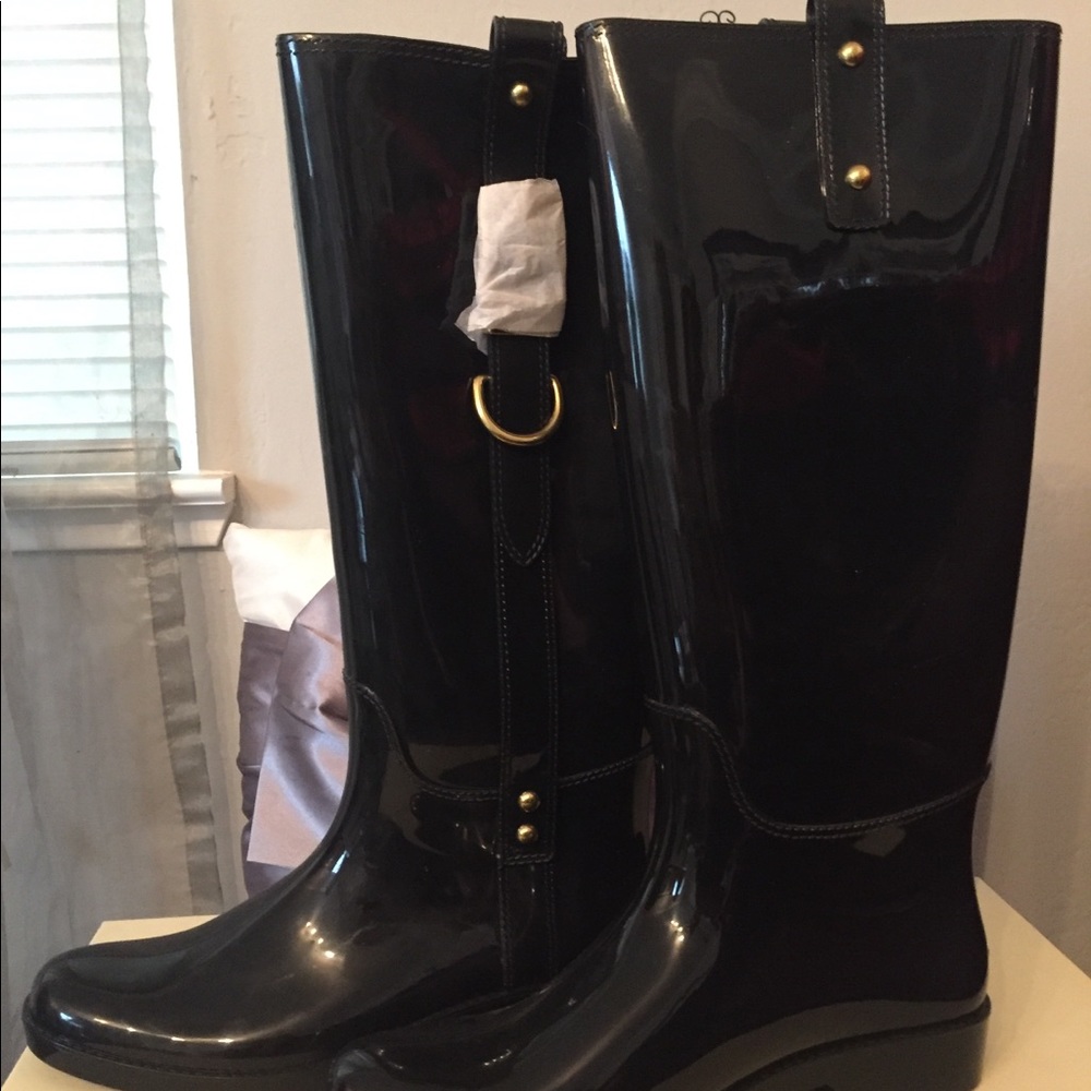New Coach Tasha Shiny Finish Rubber Boots